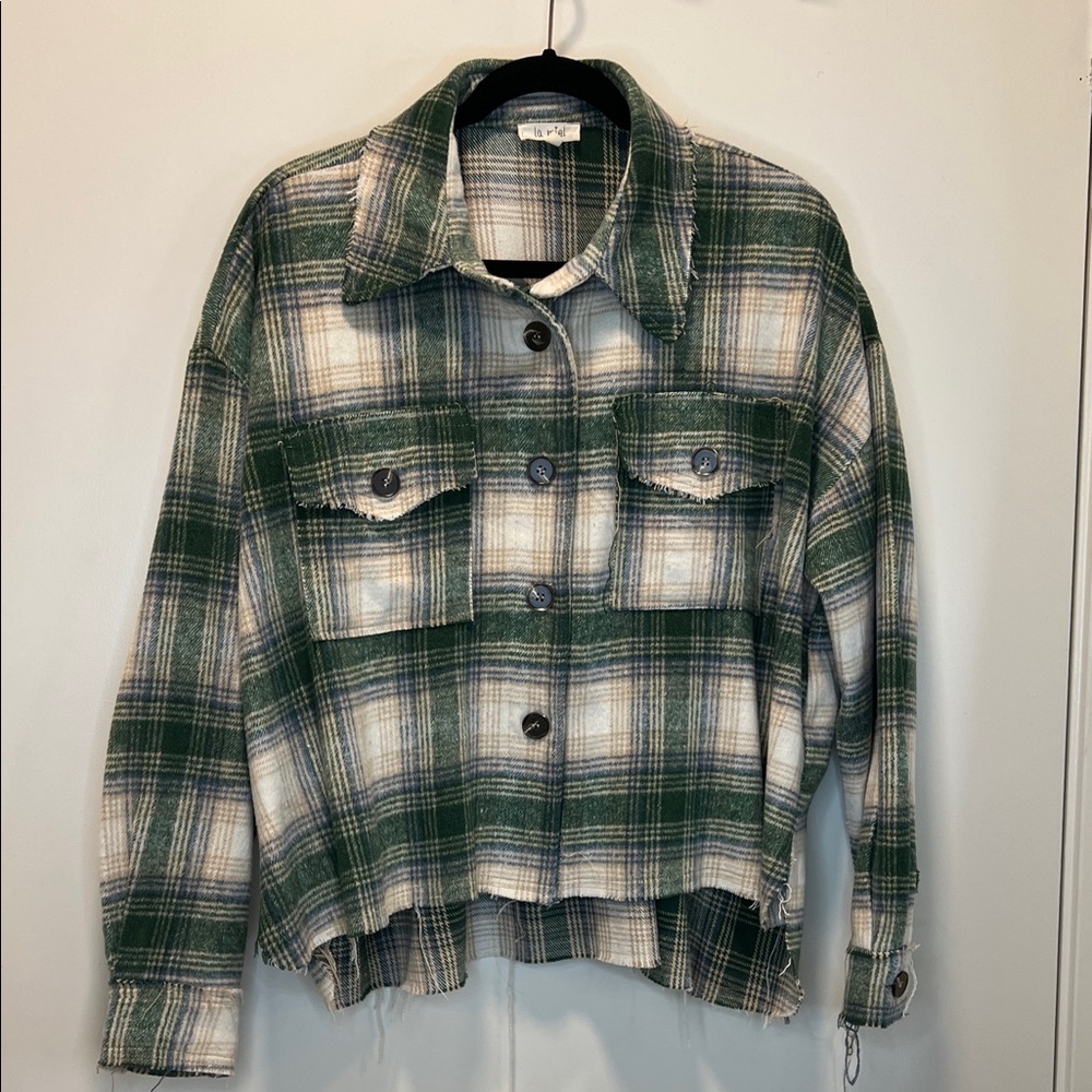 LA MIEL Green and Cream Plaid Utility Jacket